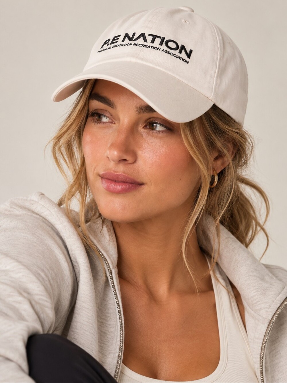 NWT P.E Nation Homage Logo Baseball Cap Hat In Blush Cream & Grey New